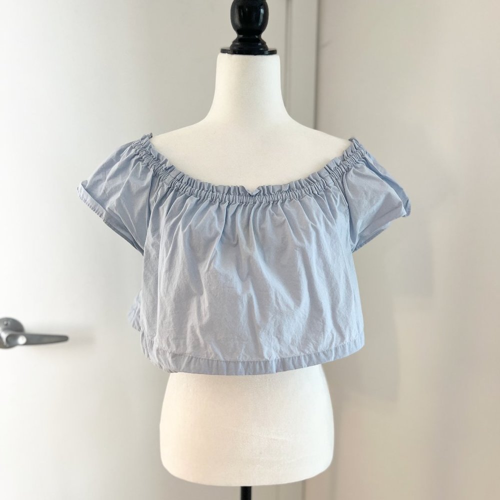 Aritzia Wilfred | Cropped Off Shoulder Cotton Blouse | Small | Blue - Picture 1 of 9